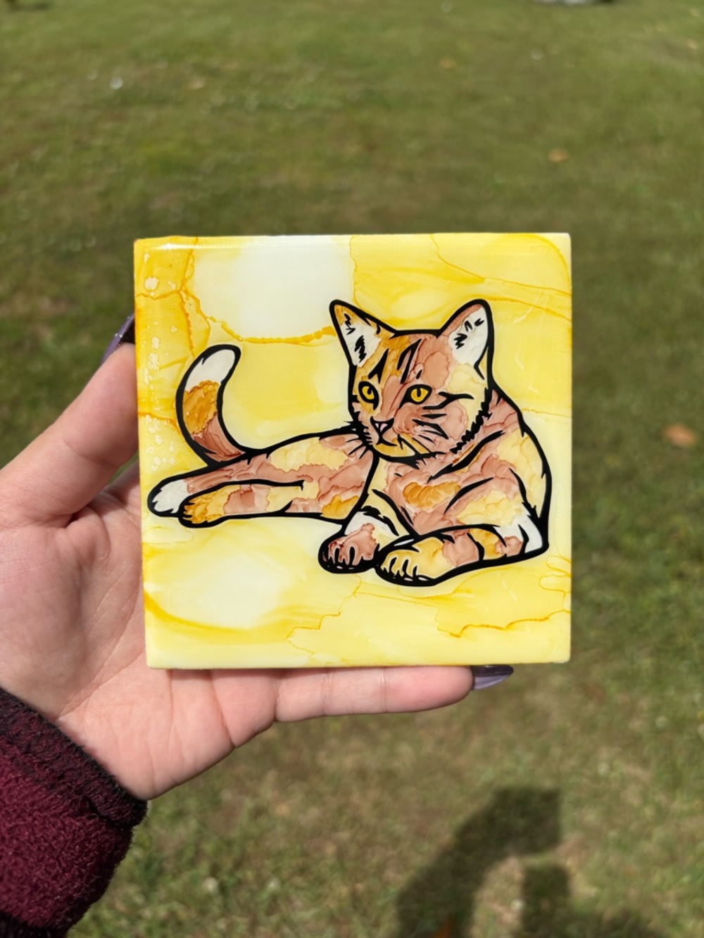 Dark Tortoiseshell Tabby Cat Ceramic Tile Decor - Home Decor